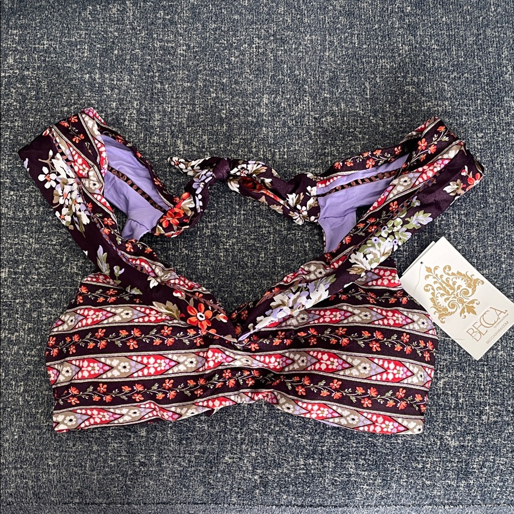 BECCA Floral Bikini Top - Purple and Red